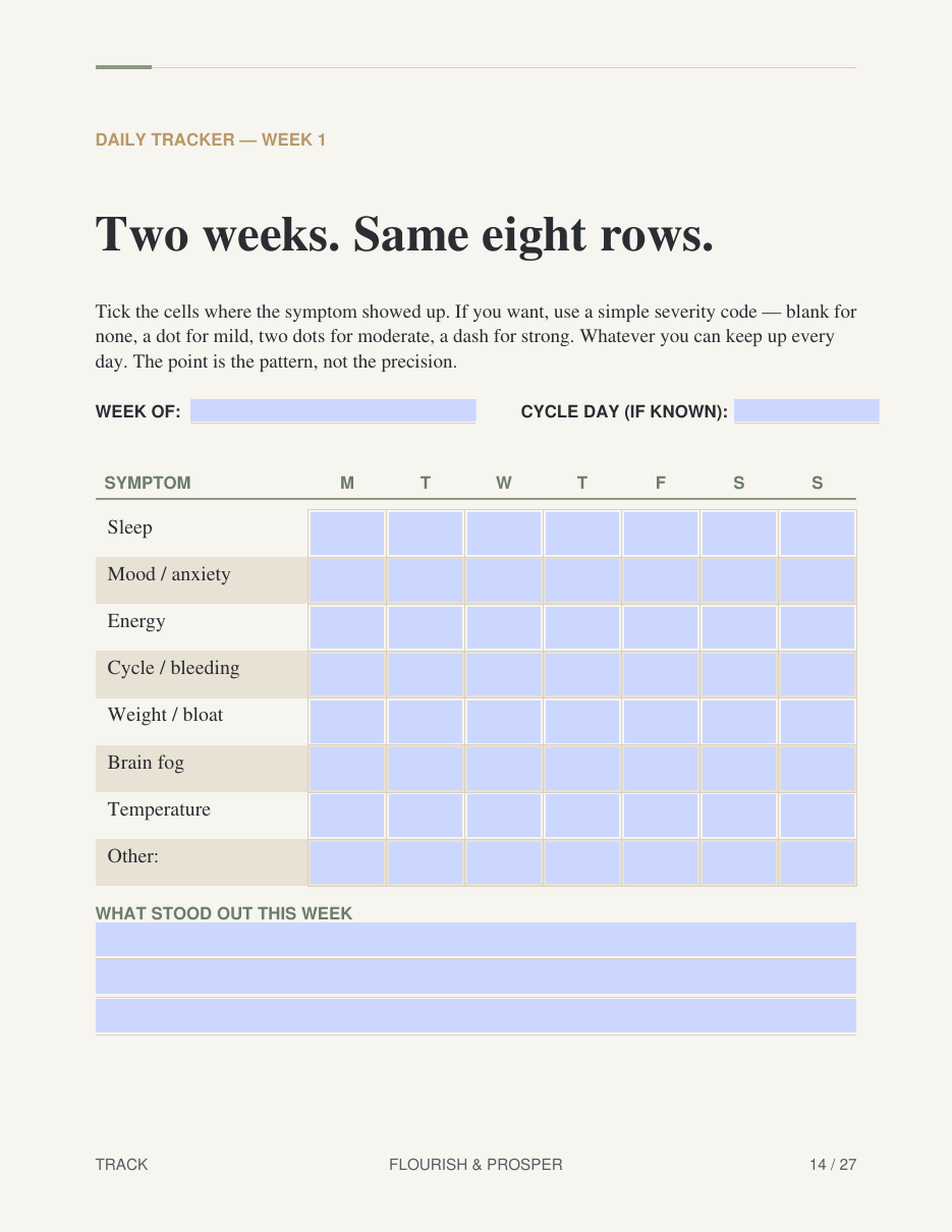 Inside page — daily tracking